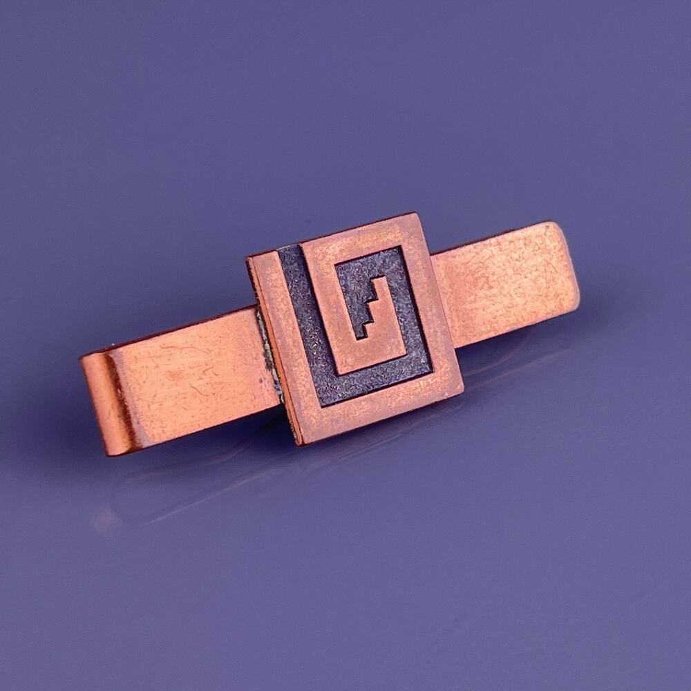 Southwest Style Swirl Maze Tie Clip Bar Copper Square Southwestern Vintage